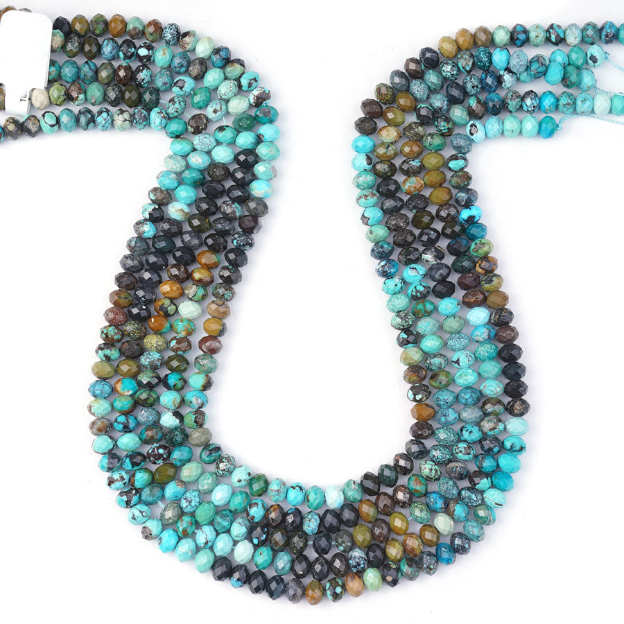 Hubei Turquoise 4X6mm Blue/Black/Brown Rondelle Faceted A Grade Banded - 15-16 Inch