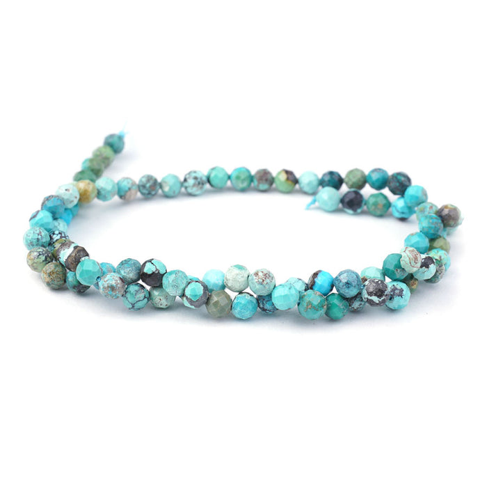 Hubei Turquoise 5mm Light Blue Matrix Round Faceted A Grade - 15-16 Inch - CLEARANCE