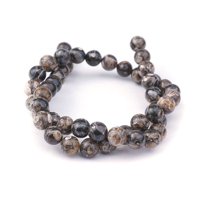 Turritella Agate Natural 8mm Round - 15-16 Inch