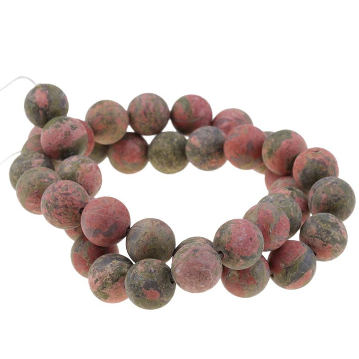 MATTE Unakite 10mm Round 15-16 Inch