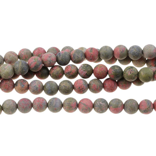 MATTE Unakite 8mm Round 15-16 Inch