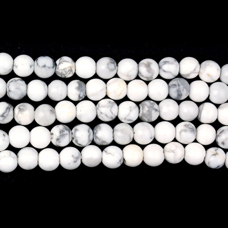 White Howlite 6mm Round Large Hole Beads - 8 Inch