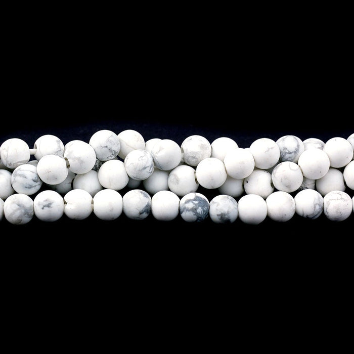 White Howlite 6mm Round Matte Large Hole Beads - 8 Inch