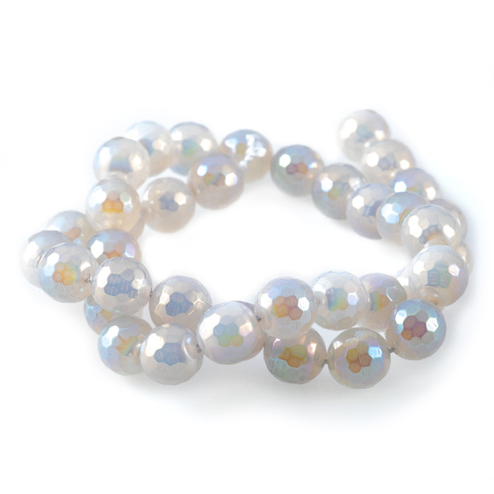 White Agate 10mm Rainbow Plated Round Faceted - 15-16 Inch - CLEARANCE