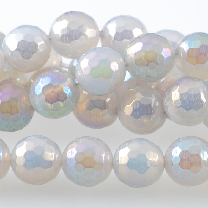 White Agate 10mm Rainbow Plated Round Faceted - 15-16 Inch - CLEARANCE