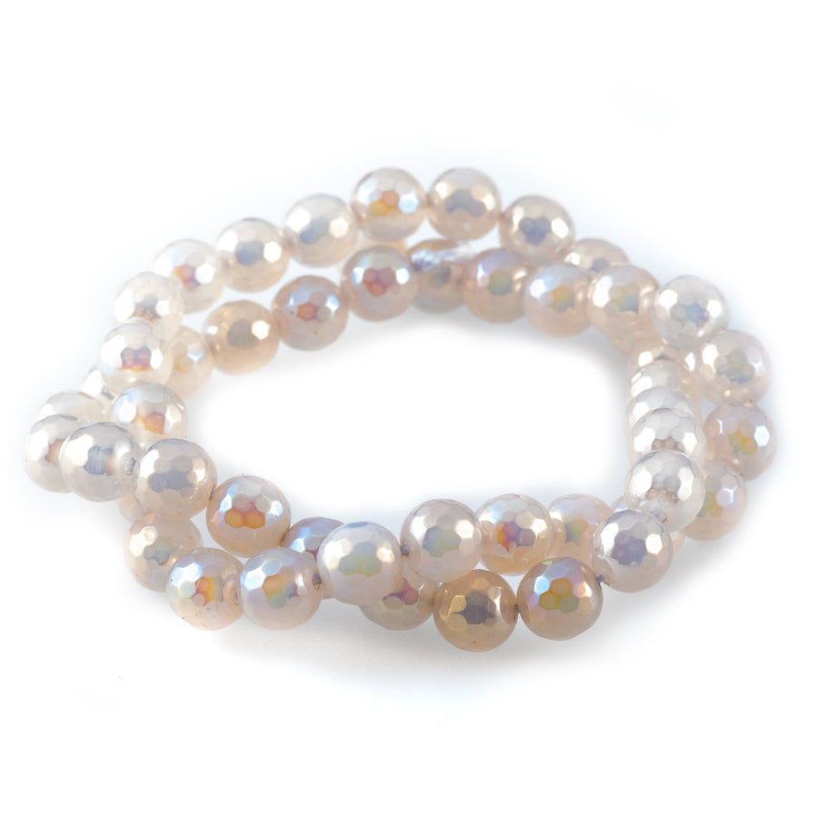 White Agate 8mm Rainbow Plated Round Faceted - Limited Editions - 15-16 inch