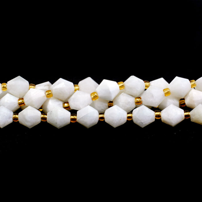 White Moonstone 8mm Bicone Faceted - 15-16 Inch