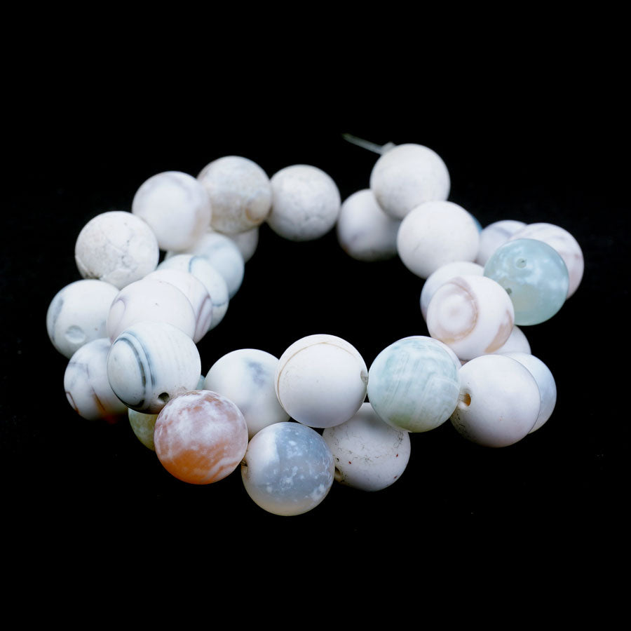 White Porcelain Agate 12mm Matte Round - Limited Editions - 15-16 inch