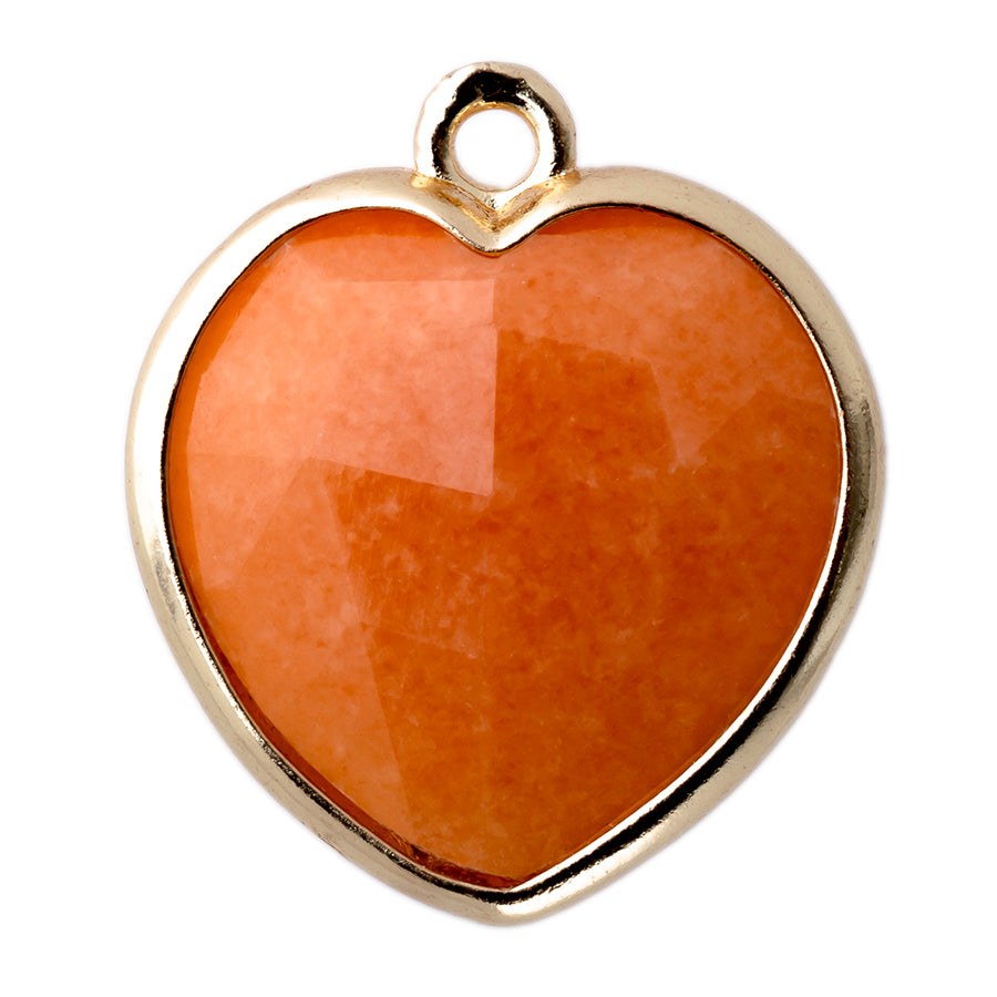 17x19mm Gold Plated Faceted Gemstone Heart Charm/Pendant - Peach (Dyed) New Jade