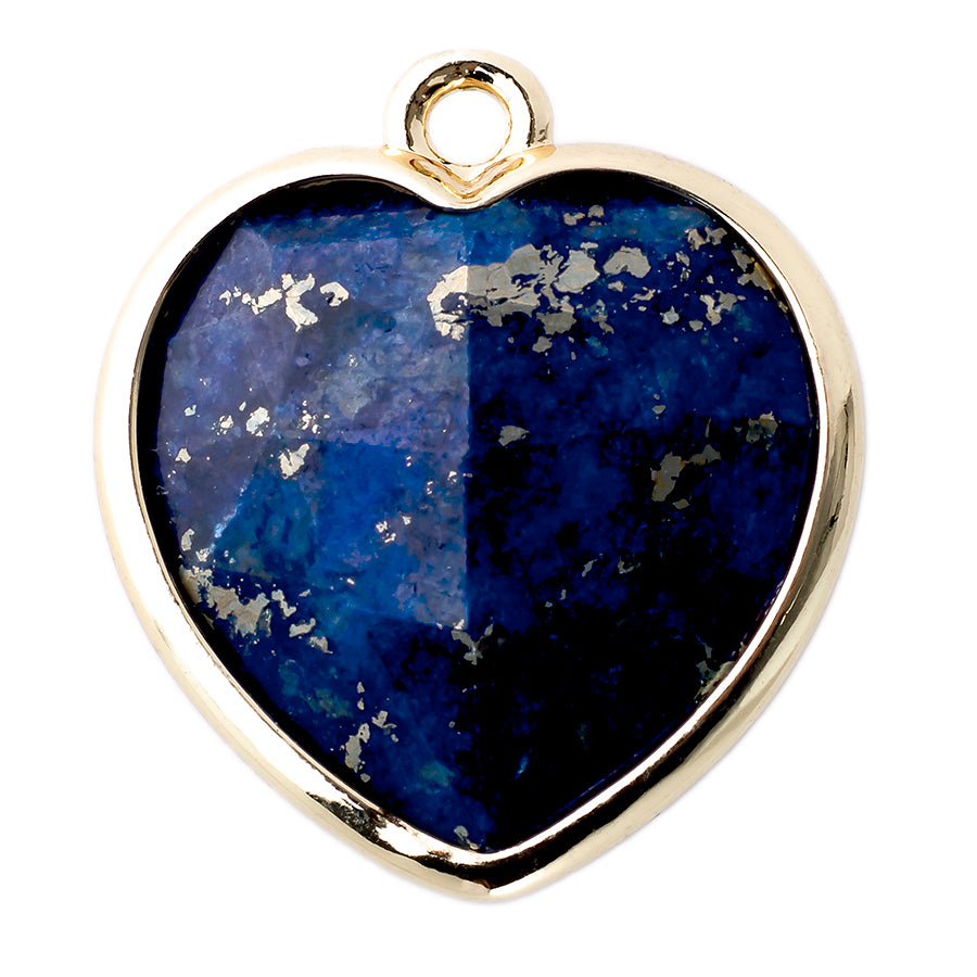 17x19mm Gold Plated Faceted Gemstone Heart Charm/Pendant - Lapis (Dyed)