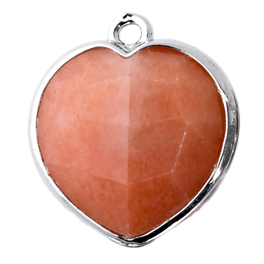 17x19mm Silver Plated Faceted Gemstone Heart Charm/Pendant - Peach (Dyed) New Jade