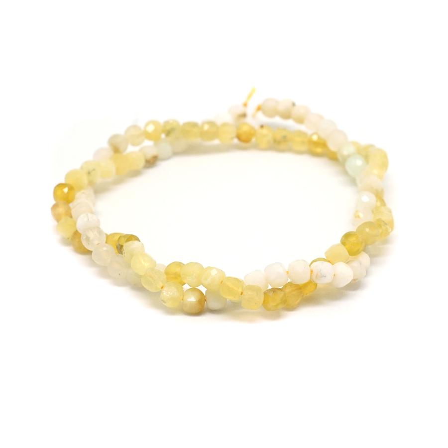 Yellow Opal Faceted, White, Banded 4mm Cube - 15-16 Inch
