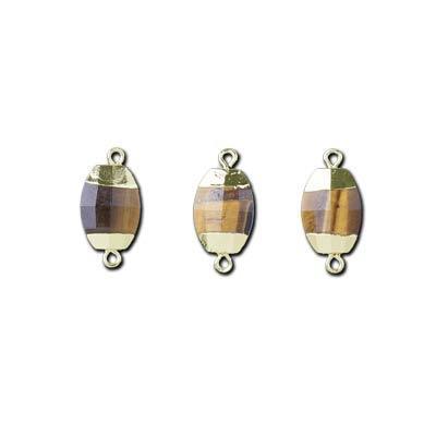 15mm Gold Plated Tiger Eye Faceted Oval Connector