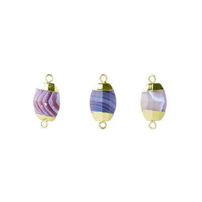 15mm Gold Plated Botswana Agate Faceted Oval Connector