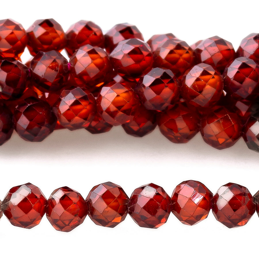 Cubic Zirconia Red Garnet 3mm Round Faceted - 15-16 Inch
