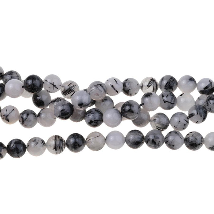 Black Tourmalinated Quartz 10mm Round 15-16 Inch