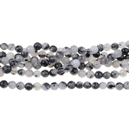 Black Tourmalinated Quartz 6mm Faceted Round 15-16 Inch